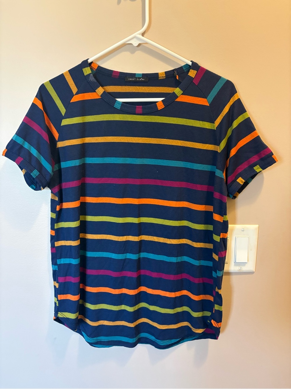 Sweet Claire Navy Tee with Multi Colored Stripes